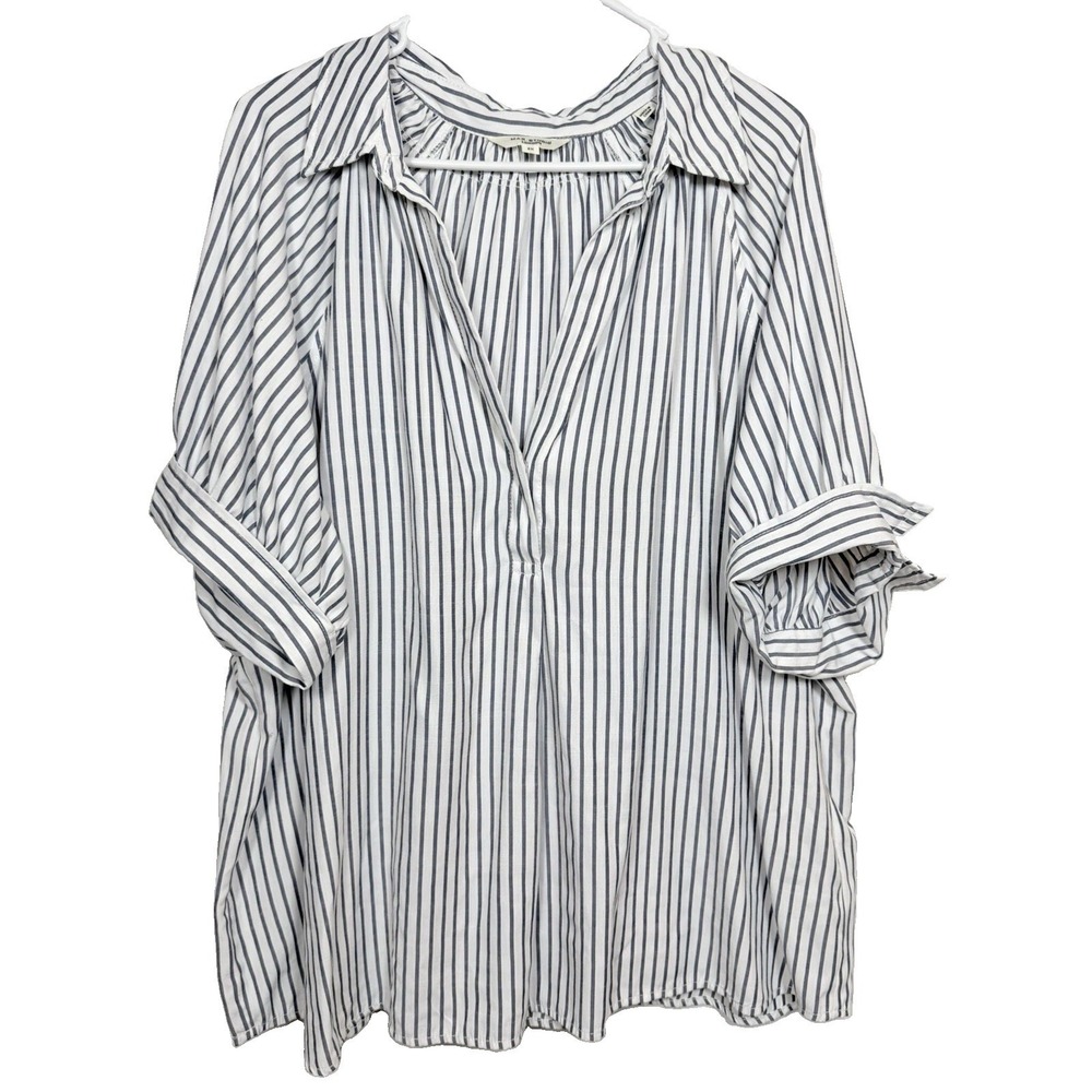 Max Studio London Striped Tunic Blouse Coastal Grandmother Old Money 2X